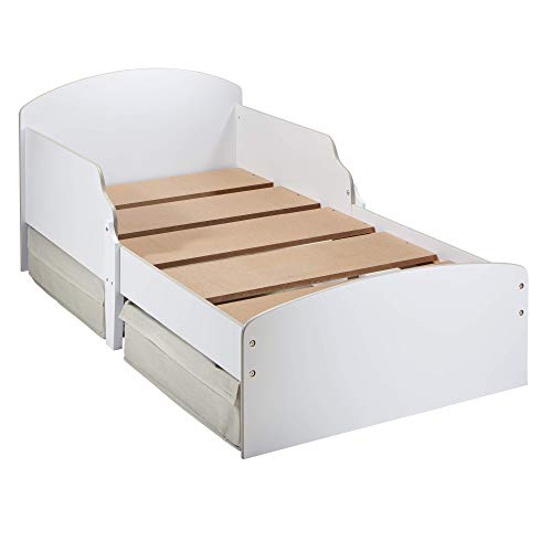 HelloHome Kids White Toddler Bed with Storage, Constructed Dimensions ...