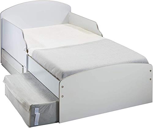 HelloHome Kids White Toddler Bed with Storage, Constructed Dimensions ...