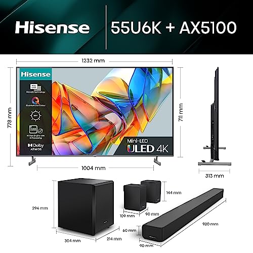 Hisense 4K Mini-LED TV U6K and AX5100G with 340W Output and Dolby Atmos ...