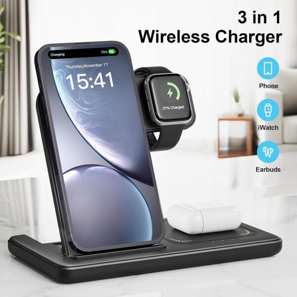 3-in-1 Wireless Charging Station - Foldable, Universal Compatibility, Fast Charging - For Apple