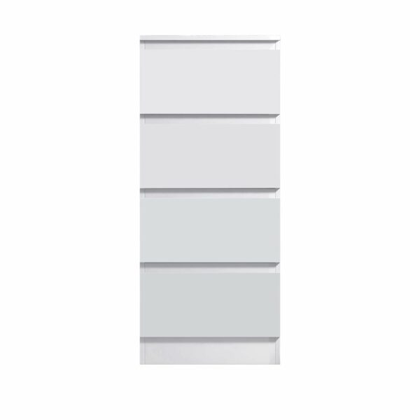 Matt white slim tall chest of drawers, 4 drawers