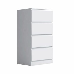 Matt white slim tall chest of drawers, 4 drawers