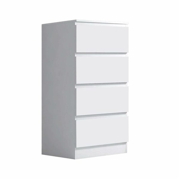 Matt white slim tall chest of drawers, 4 drawers