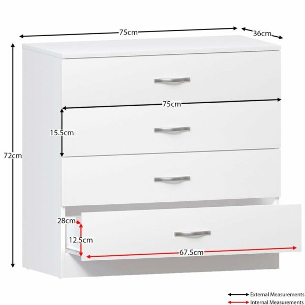 White 4 Drawer Chest – Bedroom & Nursery Storage with Metal Runners