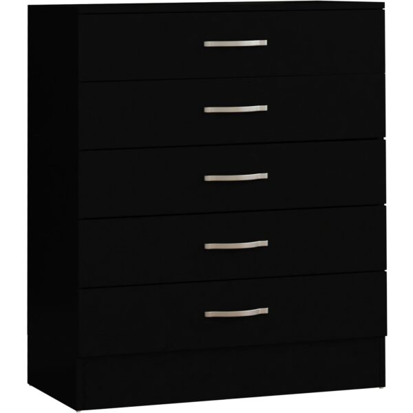 Chest of drawers with metal handles and anti-bowing support, ideal for bedroom and nursery storage