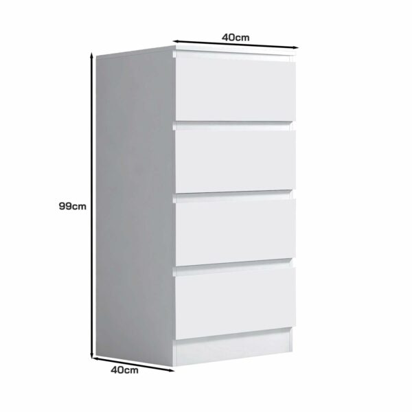Matt white slim tall chest of drawers, 4 drawers