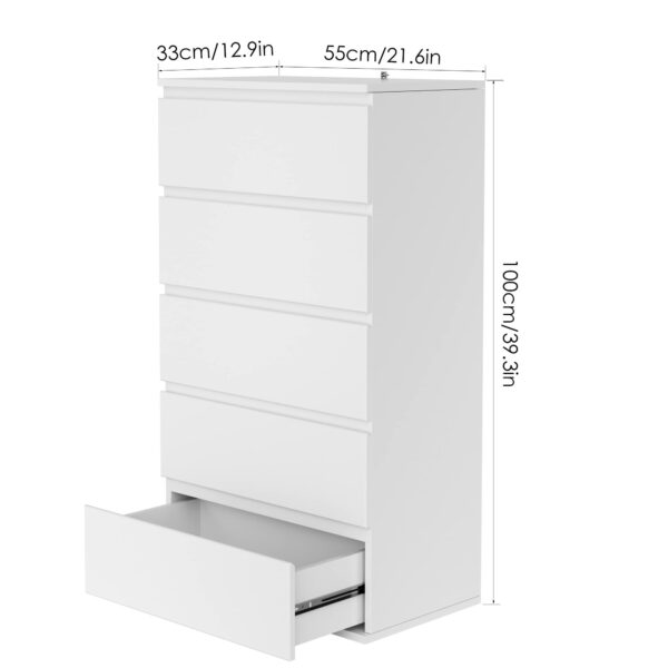 White 5-Drawer Tall Chest – Bedroom - Living Room Storage