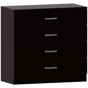 Black Chest of Drawers – 4 Drawers, Metal Handles & Anti-Bowing Support