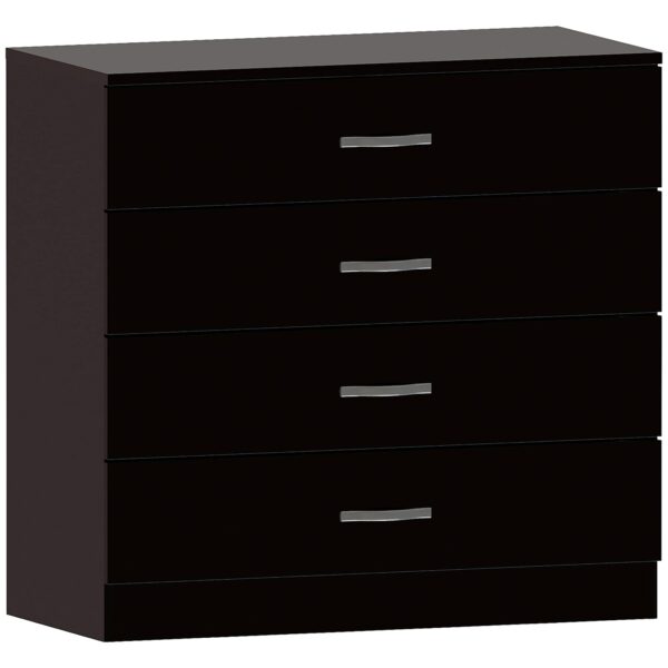 Black Chest of Drawers – 4 Drawers, Metal Handles & Anti-Bowing Support