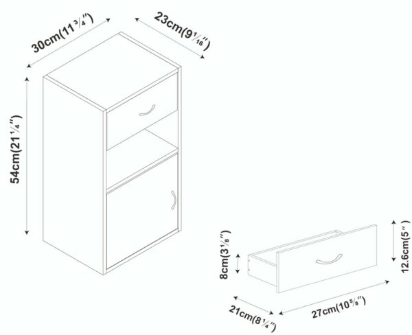 Wooden Bedroom Bedside Cabinet 1 Door 1 Drawer – Black