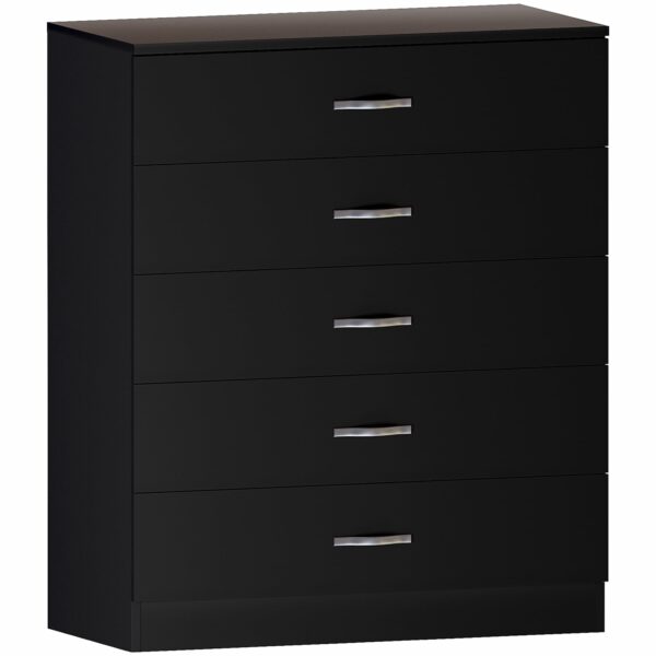 Chest of drawers with metal handles and anti-bowing support, ideal for bedroom and nursery storage