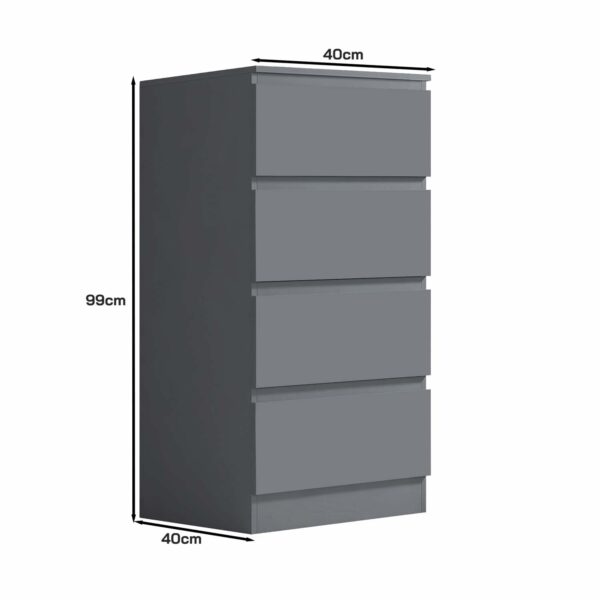 Matte dark grey slim 4-drawer tall chest