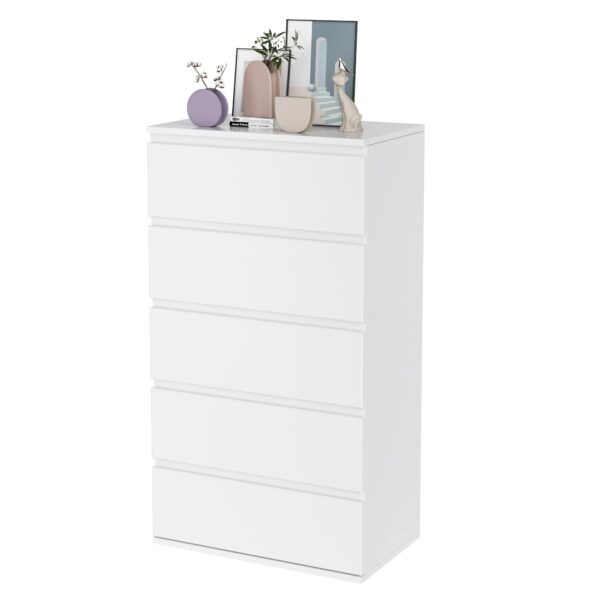 White 5-Drawer Tall Chest – Bedroom - Living Room Storage