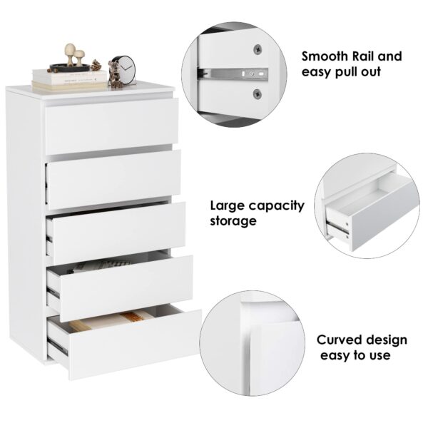 White 5-Drawer Tall Chest – Bedroom - Living Room Storage