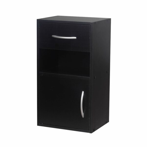 Wooden Bedroom Bedside Cabinet 1 Door 1 Drawer – Black