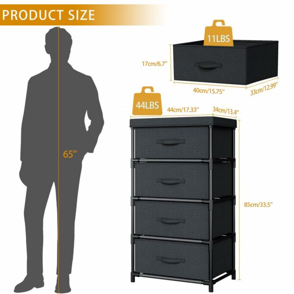 Fabric 4 Drawer Chest – Black, Sturdy Steel Frame, Bedroom & Living Room Storage