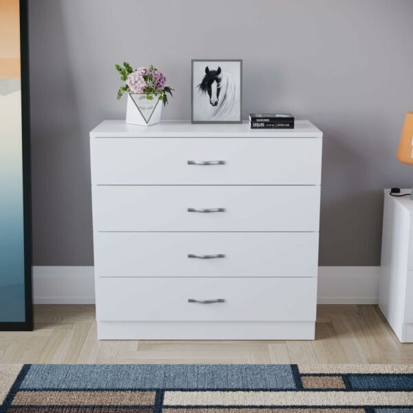 White 4 Drawer Chest – Bedroom & Nursery Storage with Metal Runners