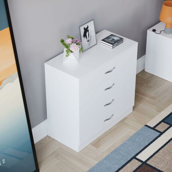 White 4 Drawer Chest – Bedroom & Nursery Storage with Metal Runners