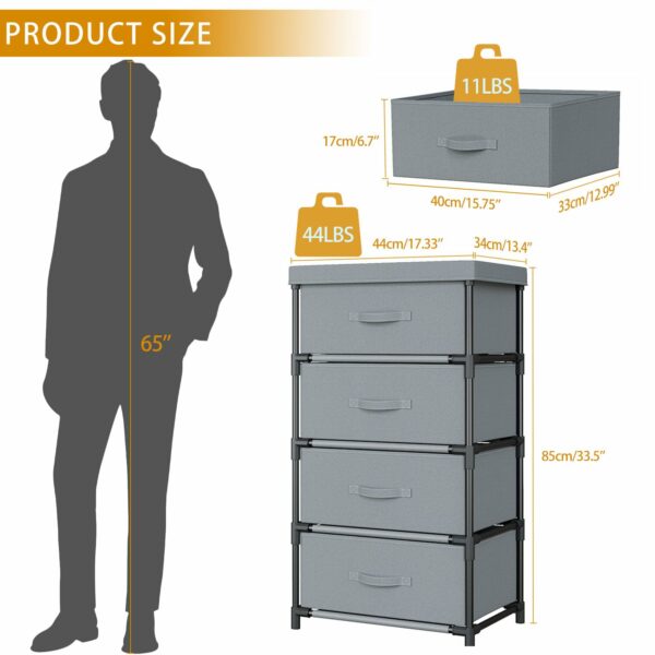 Fabric Chest of Drawers with Spacious Storage and Steel Frame – Grey