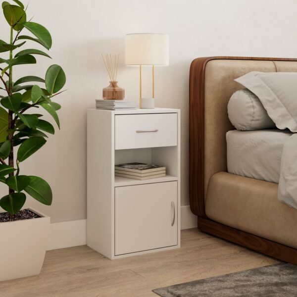 Wooden Bedroom Bedside Cabinet 1 Door 1 Drawer – White