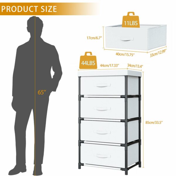 Fabric Chest of Drawers with 4 Spacious Drawers and Steel Frame – White