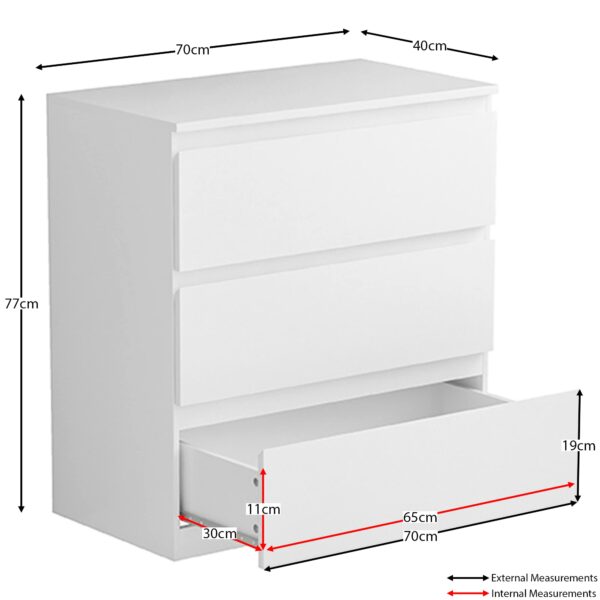 Drawer Chests White, 3 Drawer