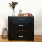 Black 4-drawer chest, sturdy with anti-bow support, perfect for bedroom storage