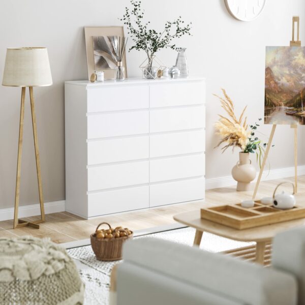 White 5-Drawer Tall Chest – Bedroom - Living Room Storage