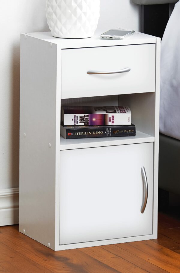 Wooden Bedroom Bedside Cabinet 1 Door 1 Drawer – White