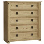 Rustic Solid Pine Chest of Drawers with 5 Storage Drawers