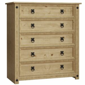 Rustic Solid Pine Chest of Drawers with 5 Storage Drawers