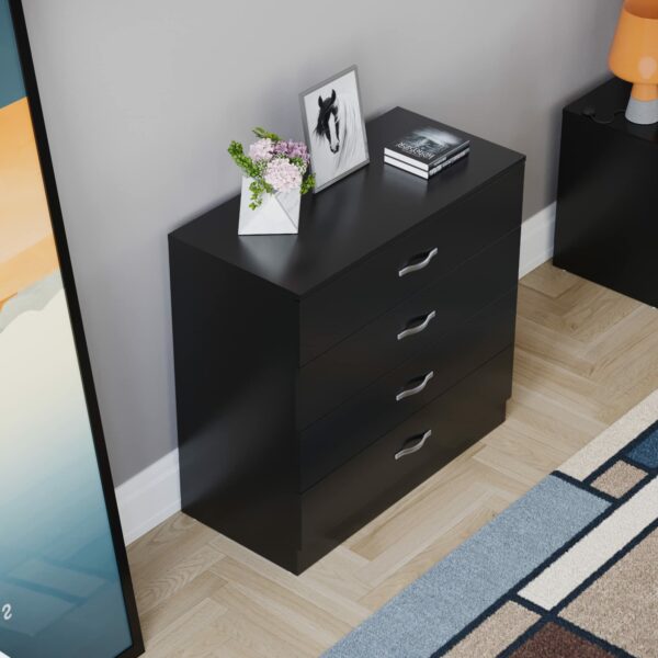 Black Chest of Drawers – 4 Drawers, Metal Handles & Anti-Bowing Support