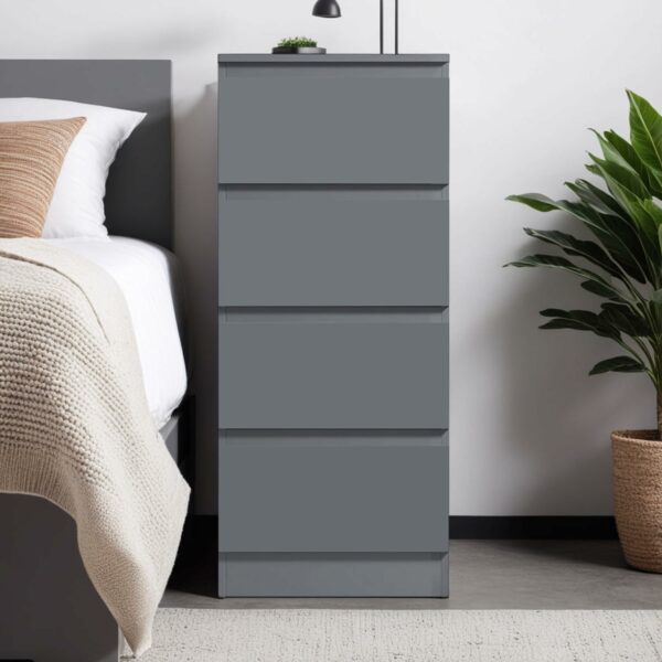 Matte dark grey slim 4-drawer tall chest