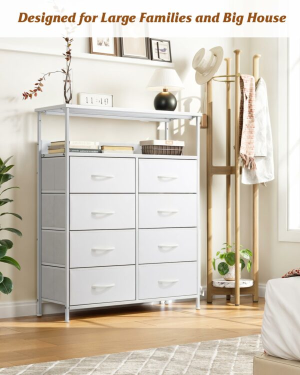 White chest with 8 drawers and shelves for versatile storage in bedroom and living room
