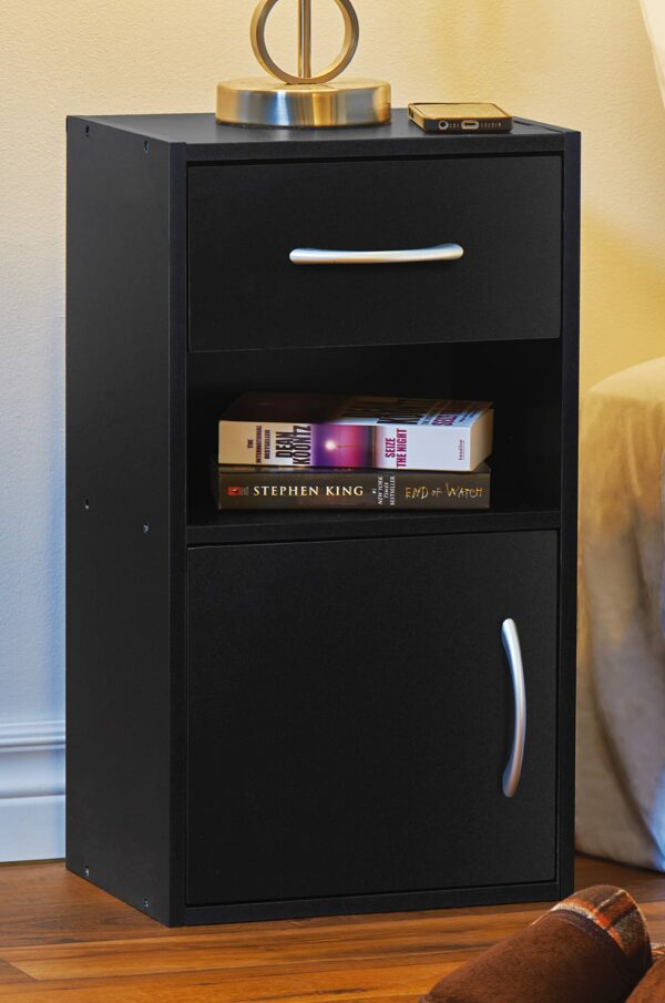 Wooden Bedroom Bedside Cabinet 1 Door 1 Drawer – Black