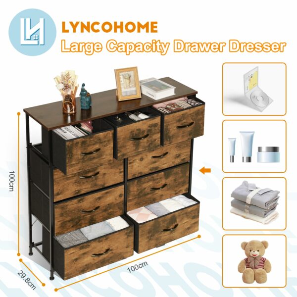Large Fabric Dresser with Wooden Top – 9 Drawers, Easy Assembly, Sepia Design