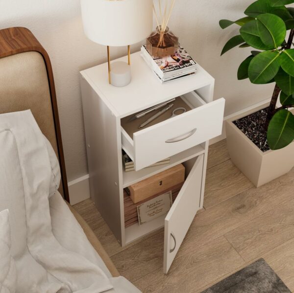 Wooden Bedroom Bedside Cabinet 1 Door 1 Drawer – White