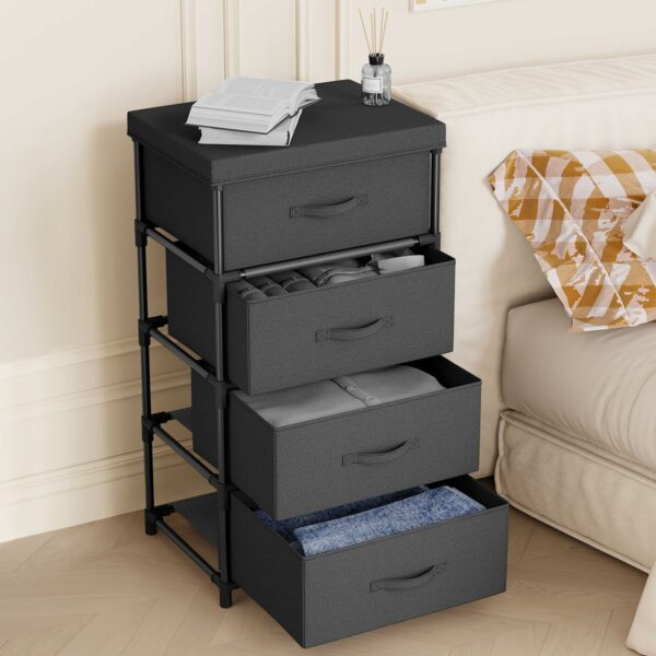 Fabric 4 Drawer Chest – Black, Sturdy Steel Frame, Bedroom & Living Room Storage