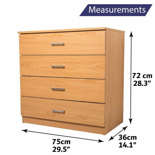 Beech 4-drawer chest with strong support and easy assembly
