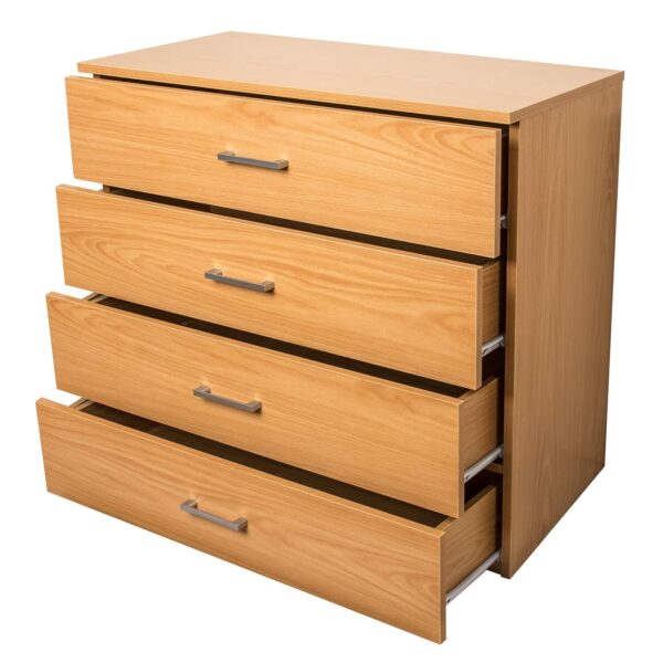 Beech 4-drawer chest with strong support and easy assembly