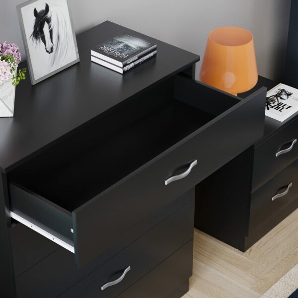 Chest of drawers with metal handles and anti-bowing support, ideal for bedroom and nursery storage