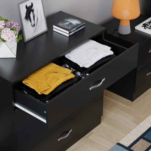 Black Chest of Drawers – 4 Drawers, Metal Handles & Anti-Bowing Support