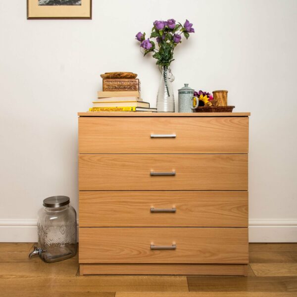 Beech 4-drawer chest with strong support and easy assembly