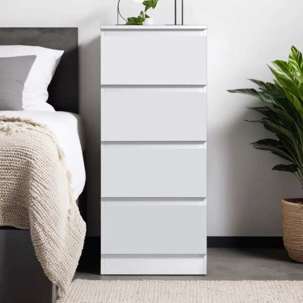 Matt white slim tall chest of drawers, 4 drawers