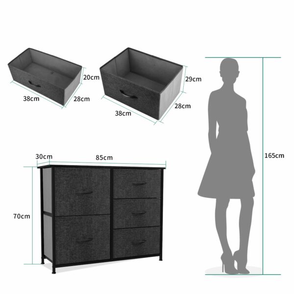 Fabric chest with wooden top and 5 drawers — sturdy storage for bedroom, closet, or living room