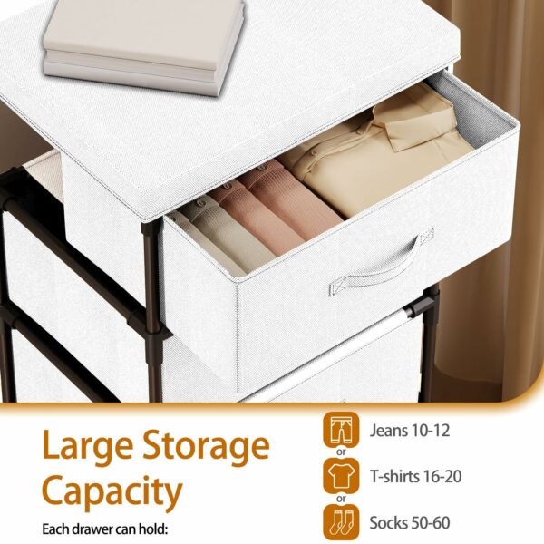 Fabric Chest of Drawers with 4 Spacious Drawers and Steel Frame – White