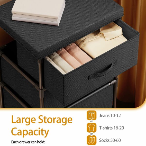 Fabric 4 Drawer Chest – Black, Sturdy Steel Frame, Bedroom & Living Room Storage