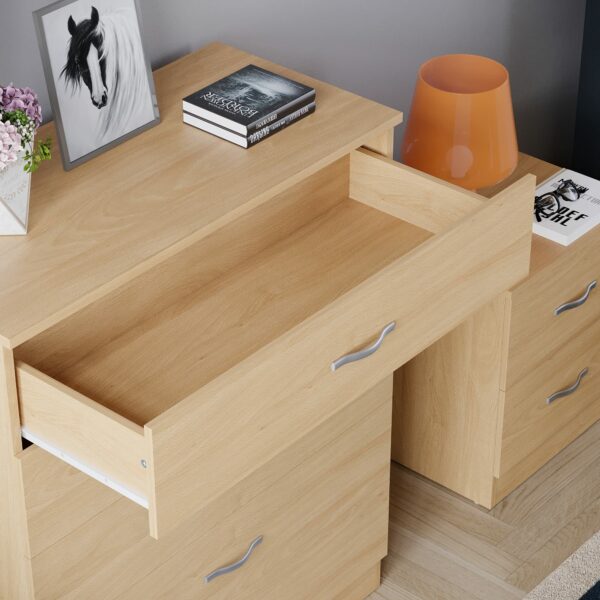 Durable chest with metal handles and anti-bowing support for bedroom storage