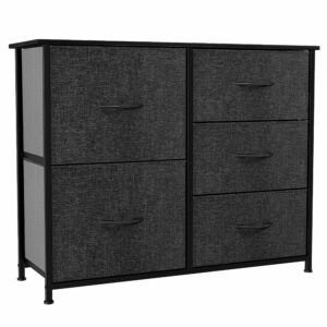 Fabric chest with wooden top and 5 drawers — sturdy storage for bedroom, closet, or living room