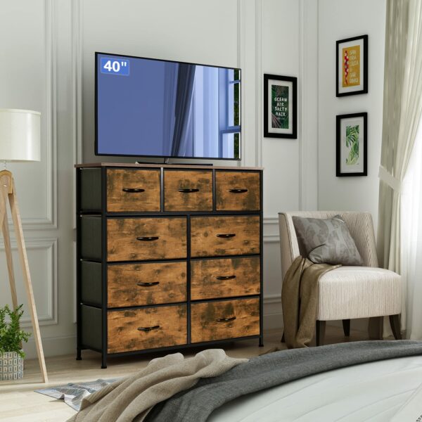 Large Fabric Dresser with Wooden Top – 9 Drawers, Easy Assembly, Sepia Design